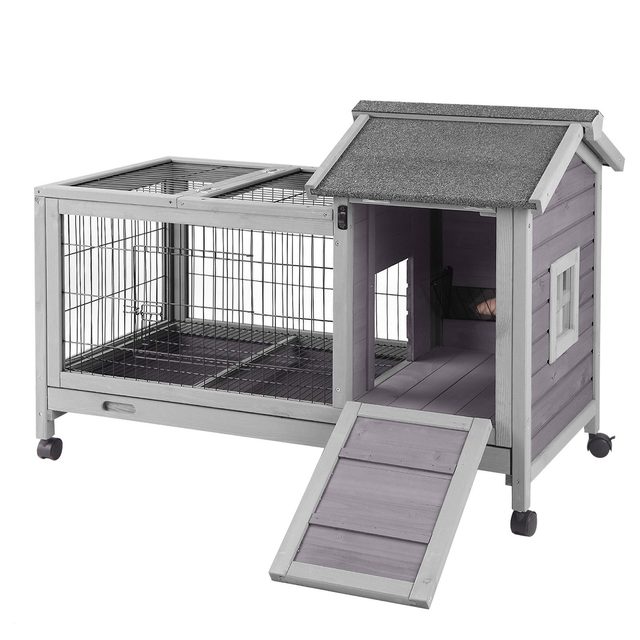 Aivituvin Wooden Rabbit Hutch with Run (Weatherproof, Two-Tier)